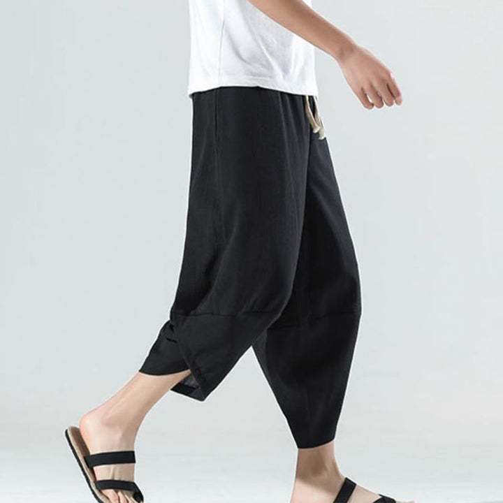 Buddha Stones無地 シンプルデザイン ドローストリング 7-8丈 リネン メンズ ハーレムパンツ ポケット付き - image 11