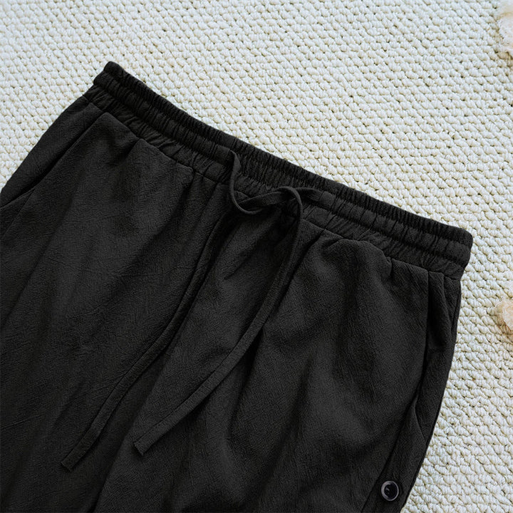 Buddha Stones夏 無地 パッチワークデザイン ドローストリング コットンリネン レディース パンツ ポケット付き