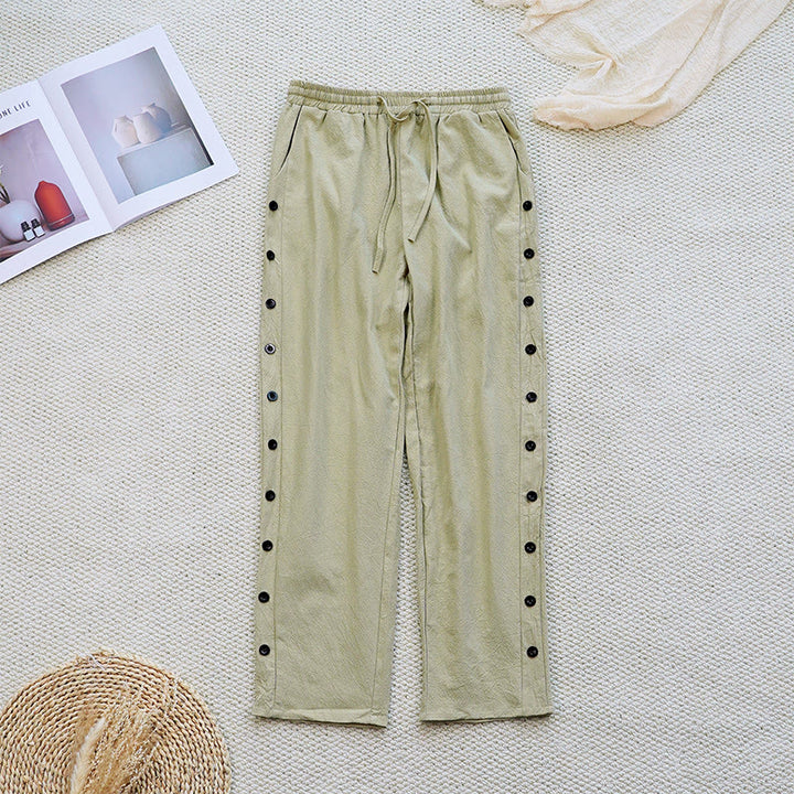 Buddha Stones夏 無地 パッチワークデザイン ドローストリング コットンリネン レディース パンツ ポケット付き - image 26