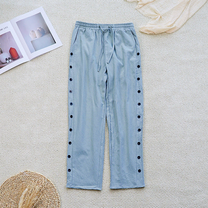 Buddha Stones夏 無地 パッチワークデザイン ドローストリング コットンリネン レディース パンツ ポケット付き - image 18