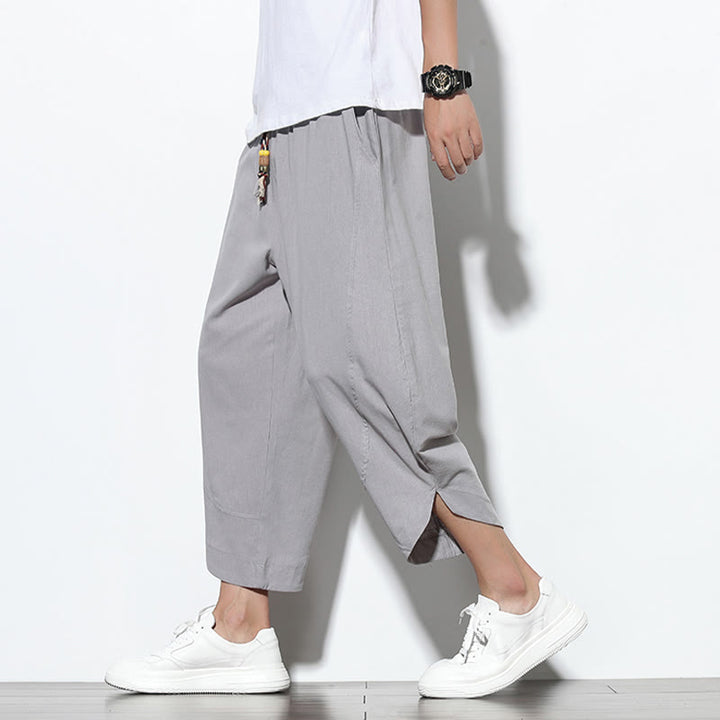 Buddha Stonesカジュアル サマー ドローストリング 7-8丈 リネン メンズ ハーレムパンツ ポケット付き - image 1