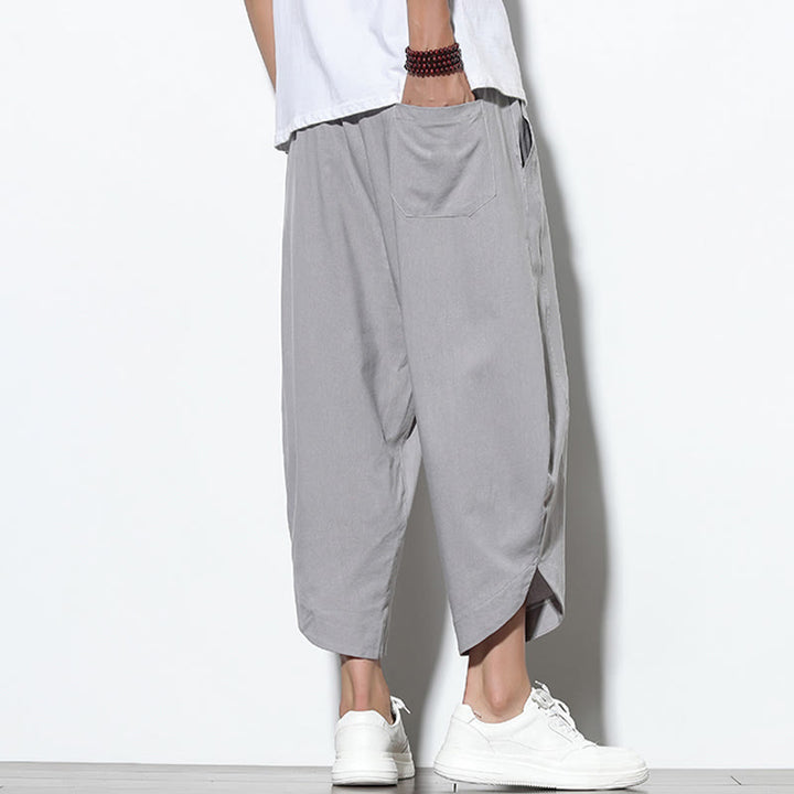 Buddha Stonesカジュアル サマー ドローストリング 7-8丈 リネン メンズ ハーレムパンツ ポケット付き - image 5