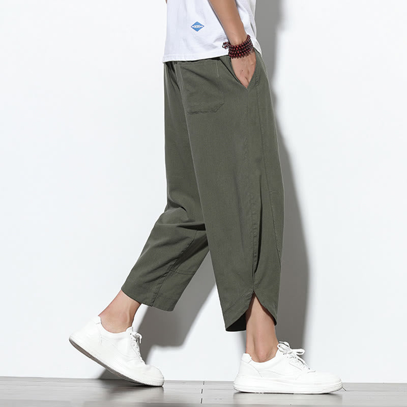 Buddha Stonesカジュアル サマー ドローストリング 7-8丈 リネン メンズ ハーレムパンツ ポケット付き - image 35