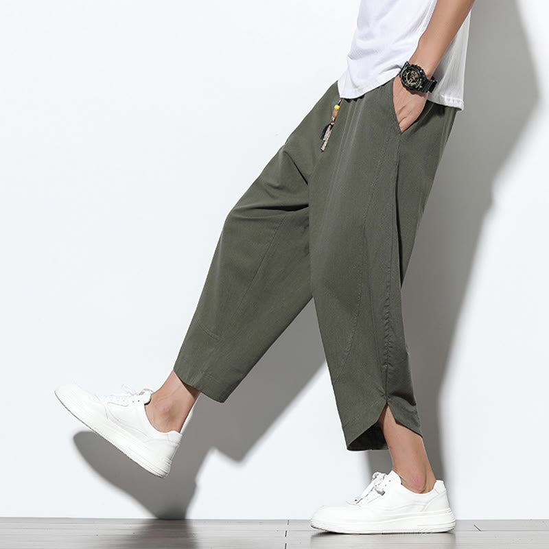 Buddha Stonesカジュアル サマー ドローストリング 7-8丈 リネン メンズ ハーレムパンツ ポケット付き - image 37