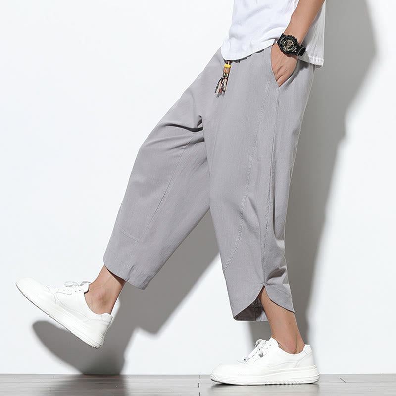 Buddha Stonesカジュアル サマー ドローストリング 7-8丈 リネン メンズ ハーレムパンツ ポケット付き - image 7