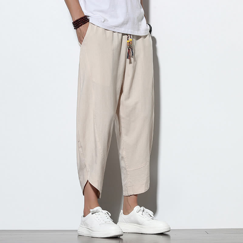 Buddha Stonesカジュアル サマー ドローストリング 7-8丈 リネン メンズ ハーレムパンツ ポケット付き - image 14