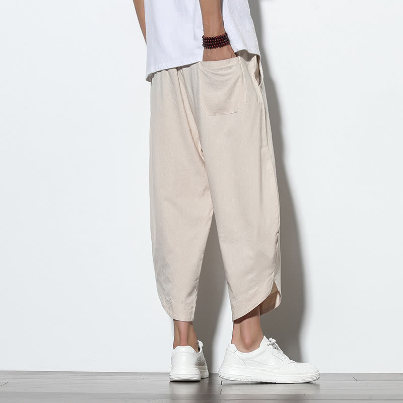 Buddha Stonesカジュアル サマー ドローストリング 7-8丈 リネン メンズ ハーレムパンツ ポケット付き - image 13