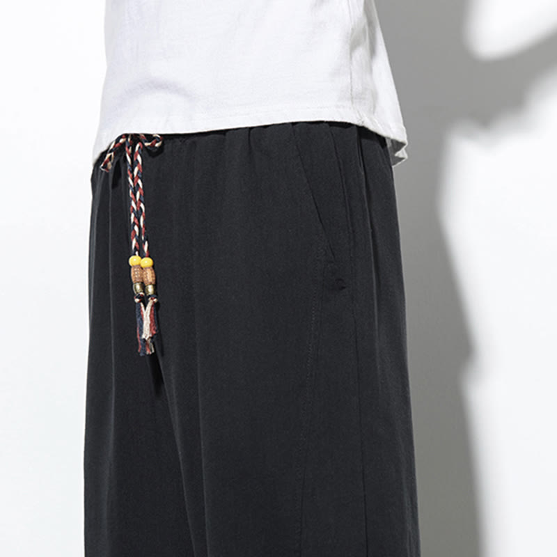 Buddha Stonesカジュアル サマー ドローストリング 7-8丈 リネン メンズ ハーレムパンツ ポケット付き
