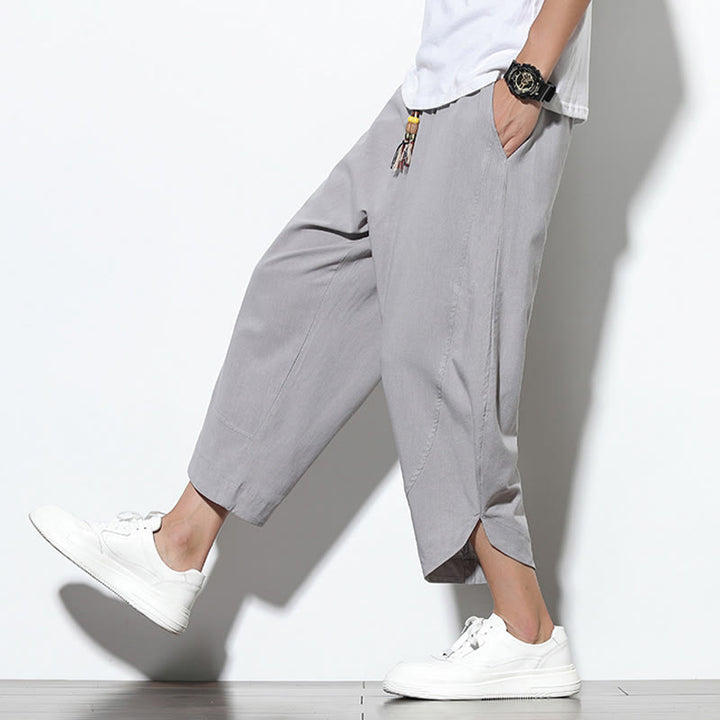 Buddha Stonesカジュアル サマー ドローストリング 7-8丈 リネン メンズ ハーレムパンツ ポケット付き - image 7