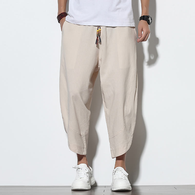 Buddha Stonesカジュアル サマー ドローストリング 7-8丈 リネン メンズ ハーレムパンツ ポケット付き - image 11