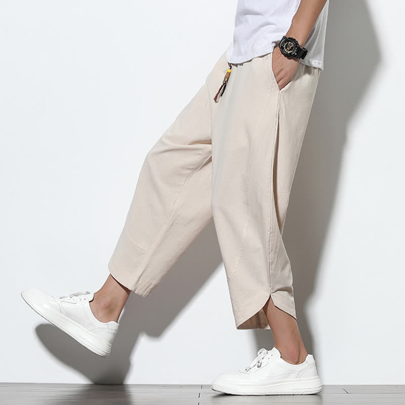 Buddha Stonesカジュアル サマー ドローストリング 7-8丈 リネン メンズ ハーレムパンツ ポケット付き - image 16