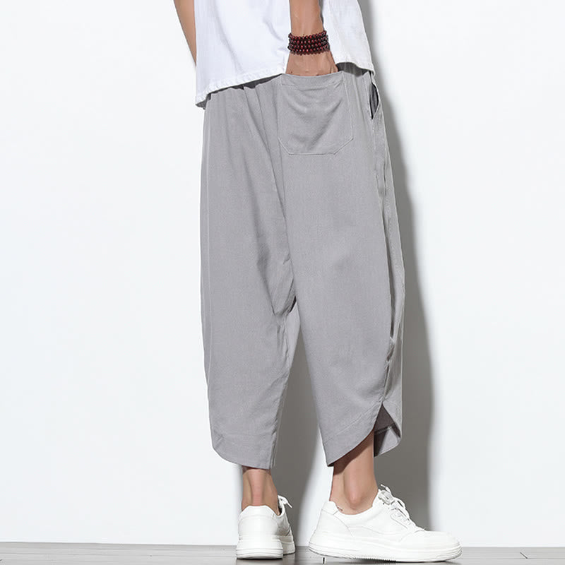 Buddha Stonesカジュアル サマー ドローストリング 7-8丈 リネン メンズ ハーレムパンツ ポケット付き - image 5