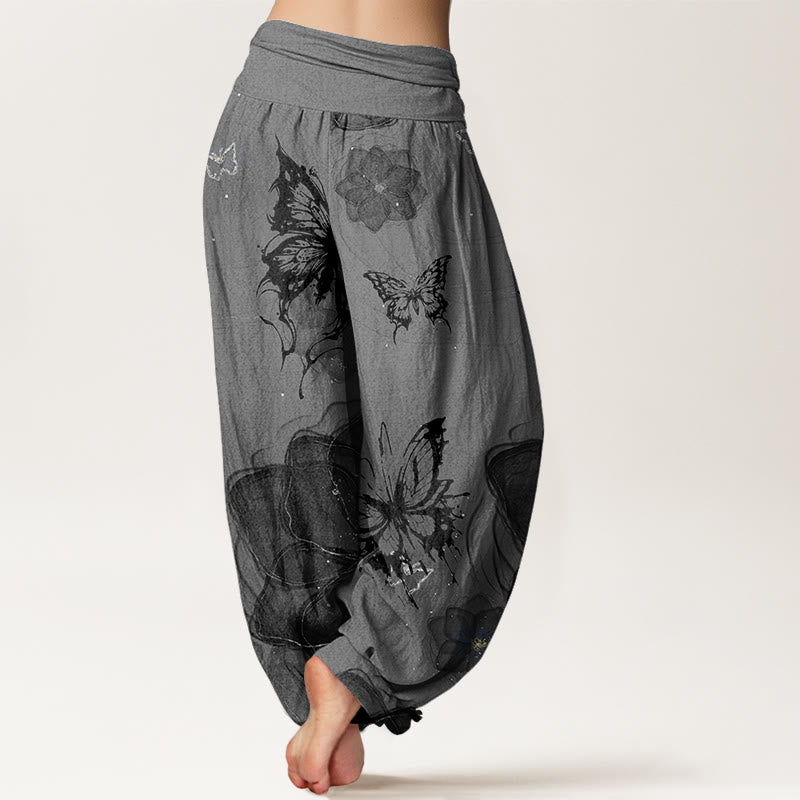 Buddha Stonesコットン バタフライフラワー柄 レディース 伸縮性ウエスト ハーレムパンツ - image 5