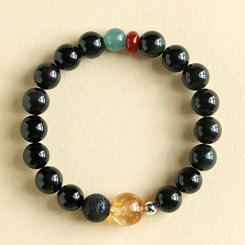 Buddha Stones天然黒曜石ビーズ 強さと充実感のブレスレット