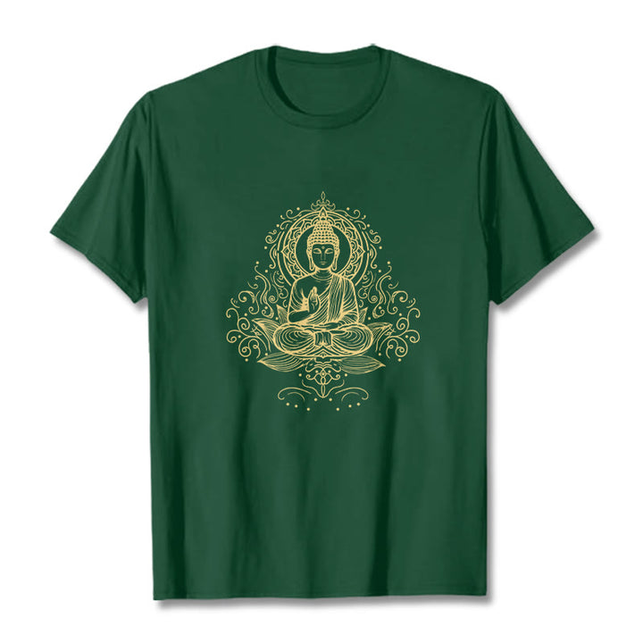 Buddha Stones、蓮の花、つる、瞑想、仏陀のTシャツ - フォレストグリーン - 2XL - image 1