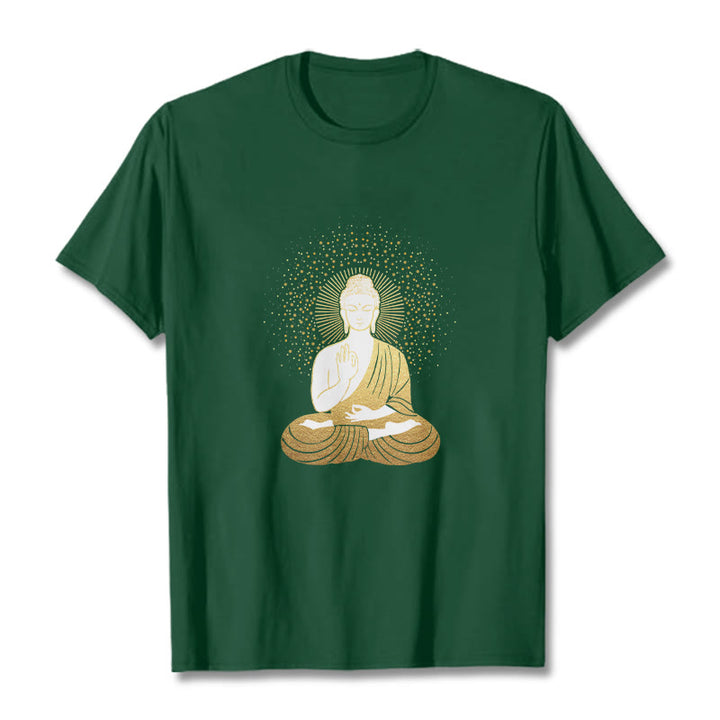 Buddha Stones、黄金の瞑想、黄金のオーラを持つ仏陀のTシャツ - フォレストグリーン - 2XL - image 1