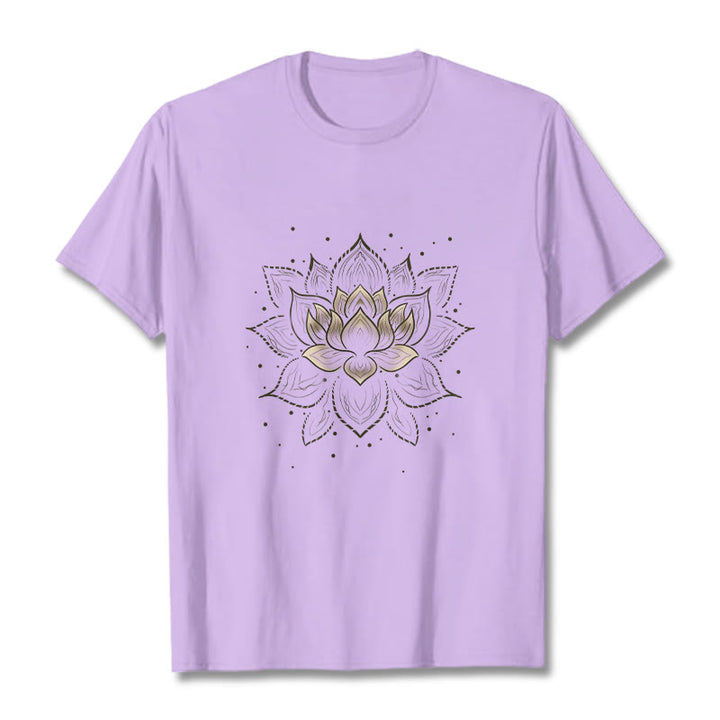 Buddha Stonesの黄金蓮の花のデザインTシャツ - 梅 - 2XL - image 17