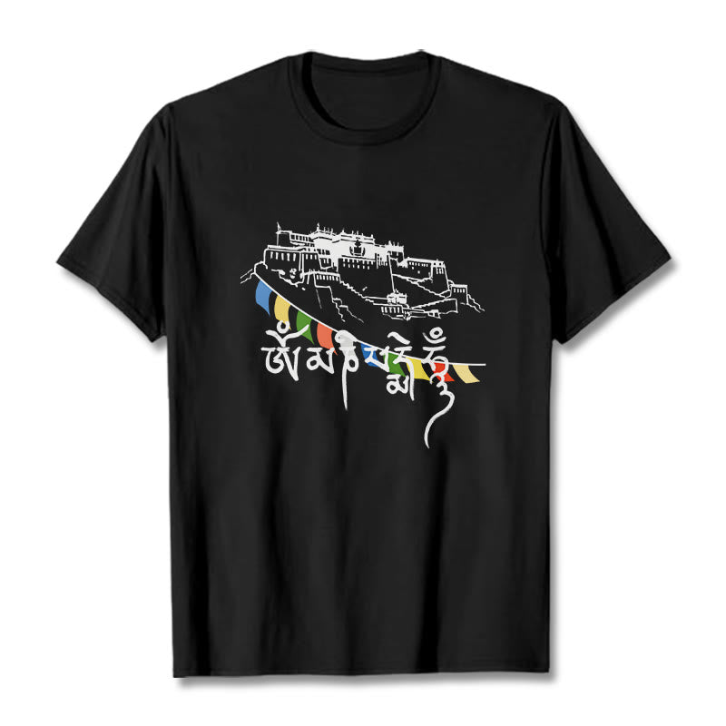 Buddha Stonesポタラ宮オーム・マニ・パドメ・フム祈祷旗 コットンTシャツ - 黒 - 2XL - image 5