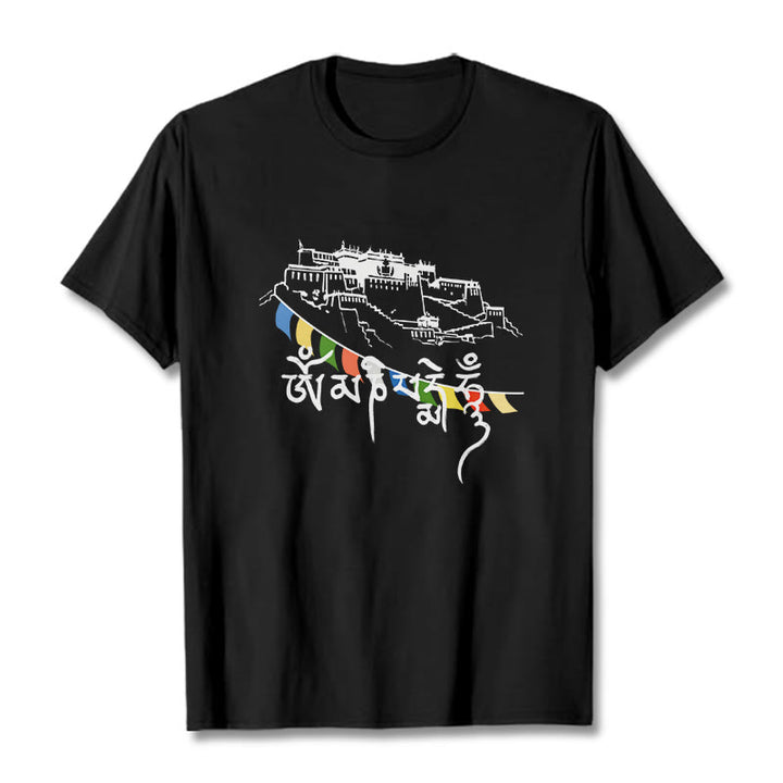 Buddha Stonesポタラ宮オーム・マニ・パドメ・フム祈祷旗 コットンTシャツ - 黒 - 2XL - image 5