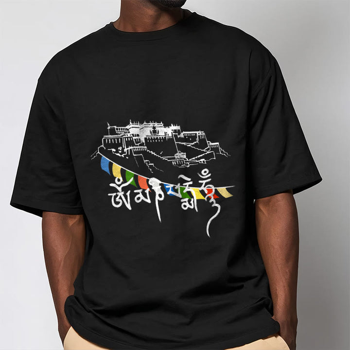 Buddha Stonesポタラ宮オーム・マニ・パドメ・フム祈祷旗 コットンTシャツ - image 6