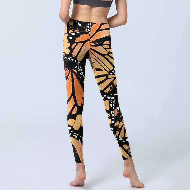 Buddha Stonesイエロー バタフライプリント エクササイズレギンス レディース ヨガパンツ - image 4