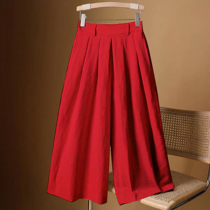 Buddha Stones夏 カジュアル 純色 7-8丈 コットンリネン レディース ワイドレッグパンツ - 赤 - US8-10，UK/AU12-14，EU40-42 (2XL) - image 14