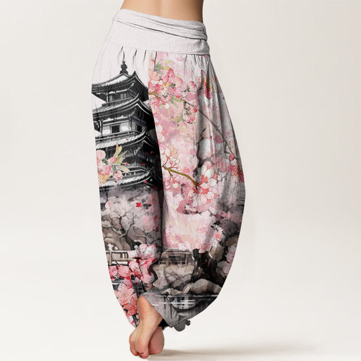 Buddha Stonesコットンパビリオン 桜柄 レディース 伸縮性ウエスト ハーレムパンツ - image 1