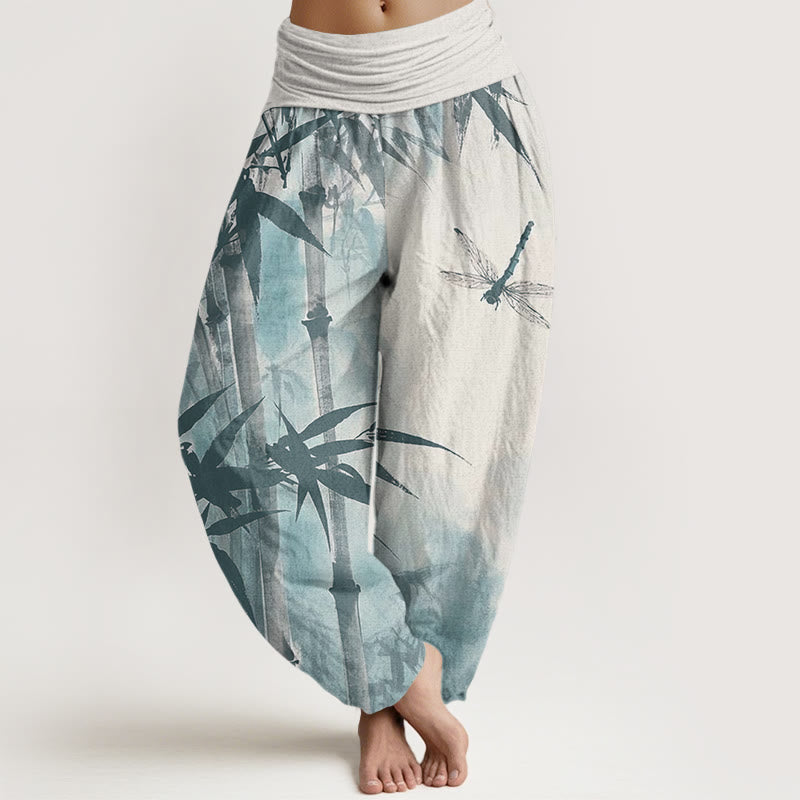 Buddha Stonesカジュアル竹の葉とトンボ柄レディース伸縮性ウエストハーレムパンツ - リネン - US22、 UK/AU26、 EU54 (6XL) - image 7