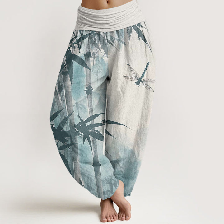 Buddha Stonesカジュアル竹の葉とトンボ柄レディース伸縮性ウエストハーレムパンツ - リネン - US22、 UK/AU26、 EU54 (6XL) - image 7