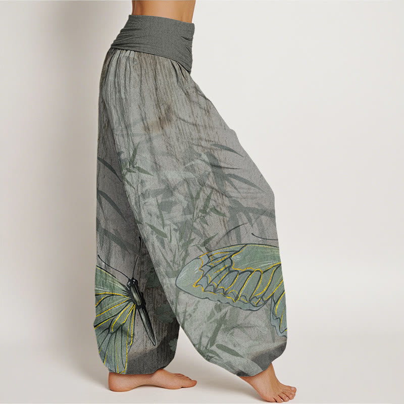 Buddha Stones、蝶、竹、花柄、レディース、伸縮性ウエスト、ハーレムパンツ - image 10