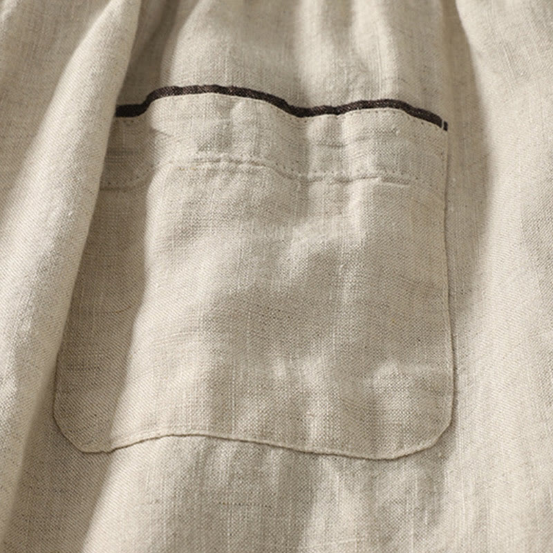 Buddha Stones夏 カジュアル 純色 ドローストリング 9丈 コットンリネン レディース ハーレムパンツ ポケット付き - image 5