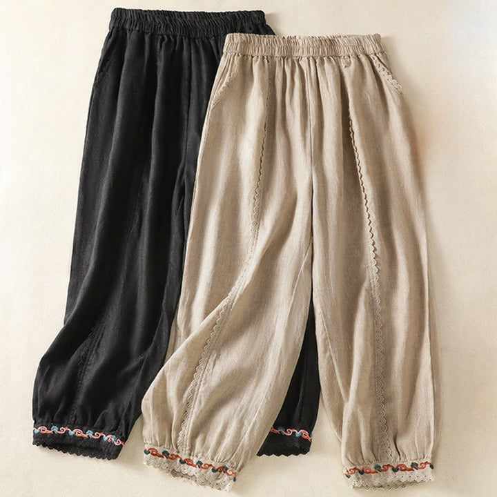 Buddha Stonesカジュアル 無地 レース サイドデザイン 7-8丈 コットンリネン レディース ハーレムパンツ ポケット付き - image 31