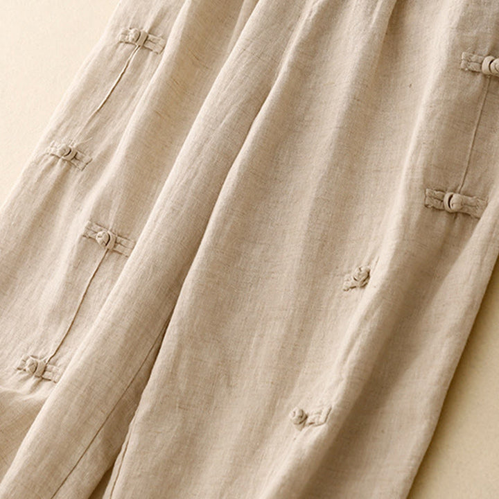 Buddha Stonesカジュアル 無地 フロッグボタンデザイン 7-8丈 コットンリネン レディース ハーレムパンツ ポケット付き - image 11