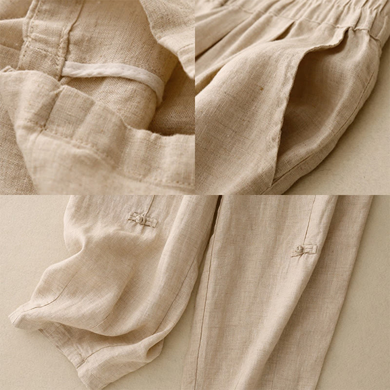 Buddha Stonesカジュアル 無地 フロッグボタンデザイン 7-8丈 コットンリネン レディース ハーレムパンツ ポケット付き - image 15