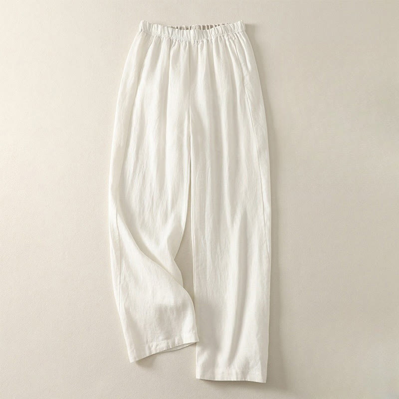 Buddha Stonesデイリー 無地 シンプルデザイン コットンリネン レディース パンツ ポケット付き - 白 - US8-10，UK/AU12-14，EU40-42 (2XL) - image 19