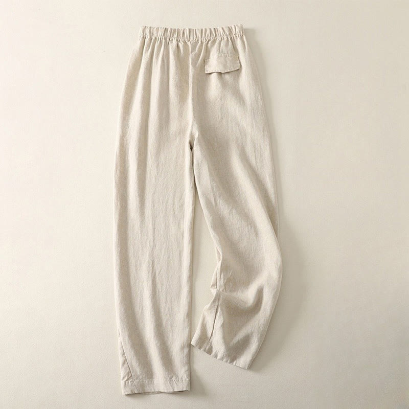 Buddha Stonesデイリー 無地 シンプルデザイン コットンリネン レディース パンツ ポケット付き - image 1