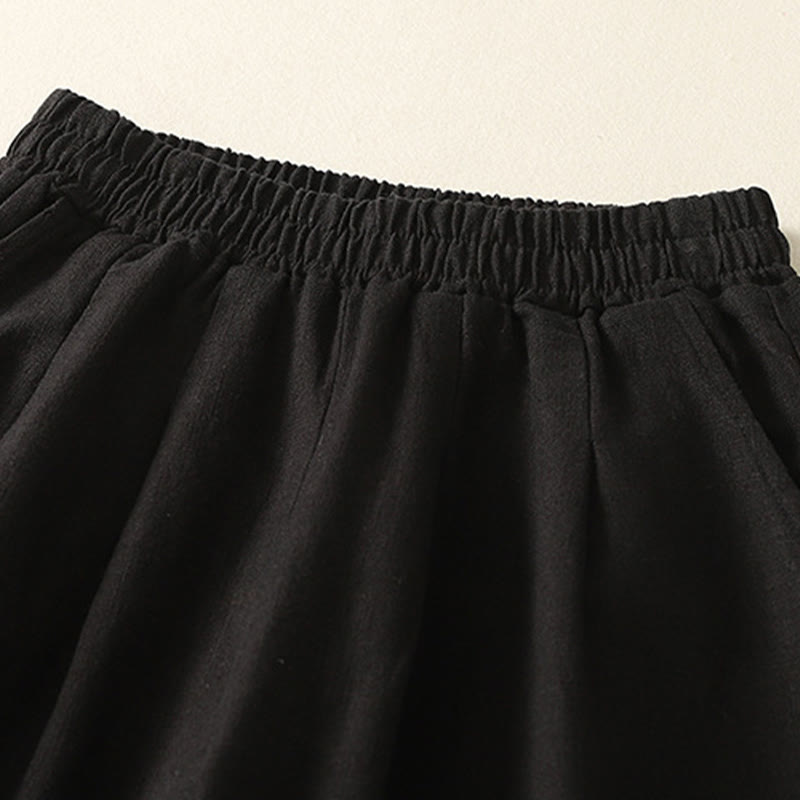 Buddha Stones通勤用 無地 伸縮性ウエストバンド コットンリネン レディース パンツ ポケット付き - image 12
