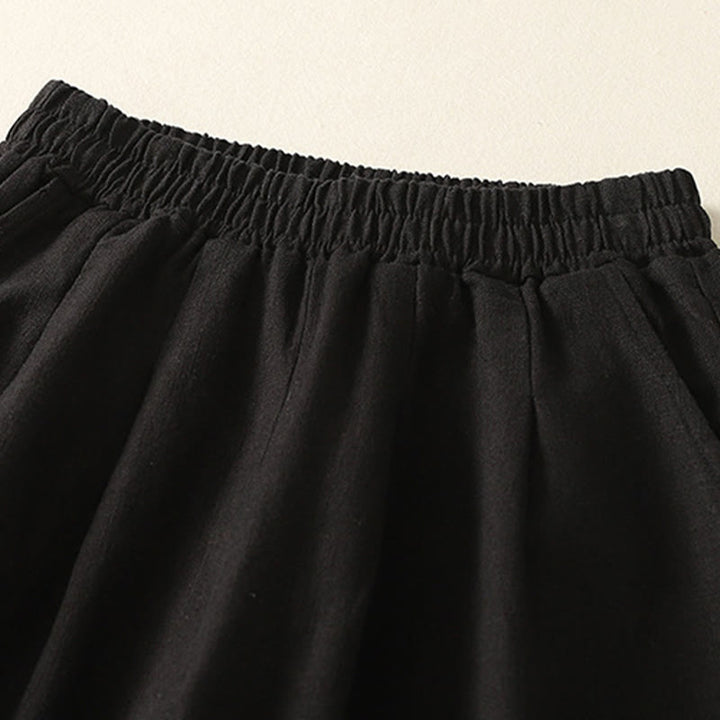 Buddha Stones通勤用 無地 伸縮性ウエストバンド コットンリネン レディース パンツ ポケット付き - image 12