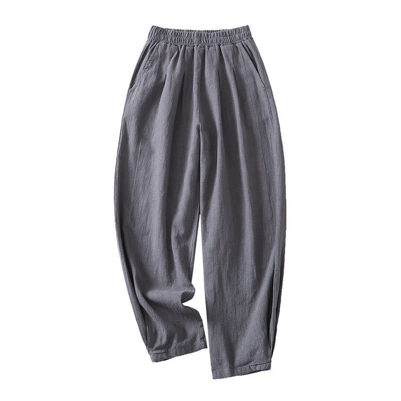 Buddha Stones通勤用 無地 伸縮性ウエストバンド コットンリネン レディース パンツ ポケット付き - image 10