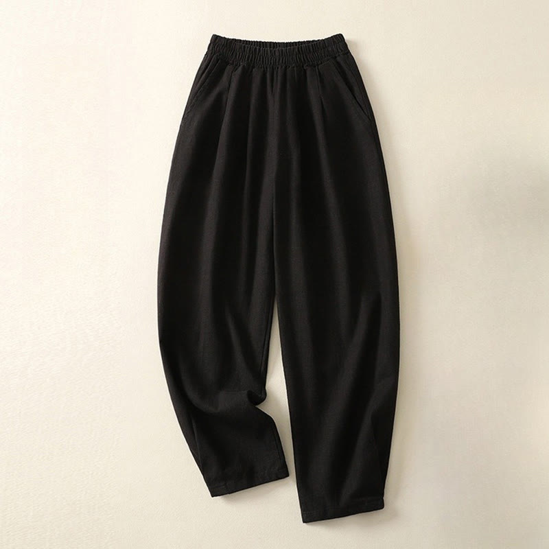 Buddha Stones通勤用 無地 伸縮性ウエストバンド コットンリネン レディース パンツ ポケット付き - 黒 - US8-10，UK/AU12-14，EU40-42 (2XL) - image 11