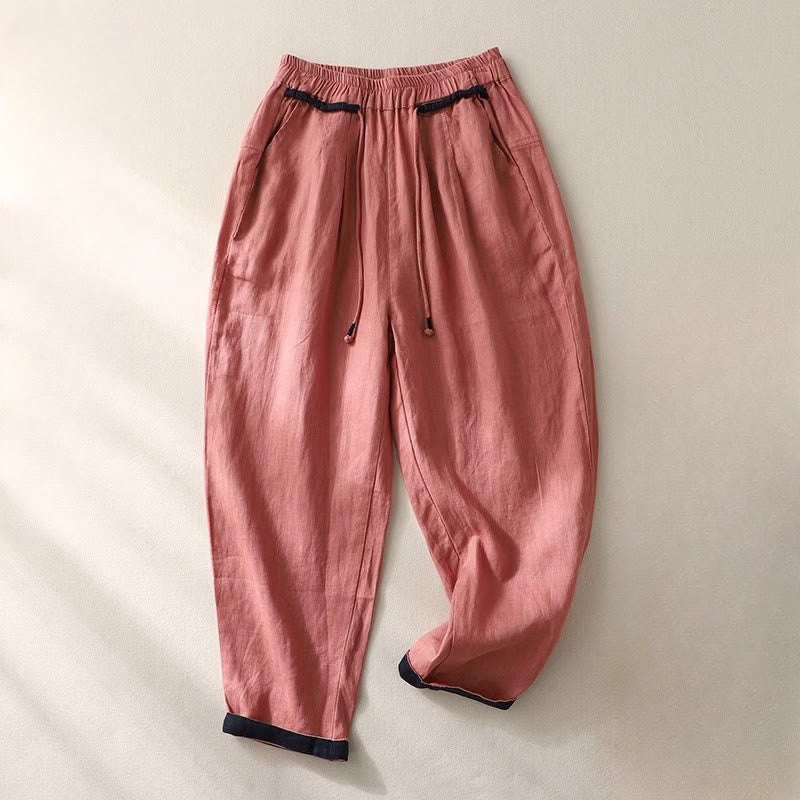 Buddha Stones通勤用カラーコントラストドローストリング7-8丈レディースパンツ（ポケット付き） - ペールバイオレットレッド - US14、 UK/AU18、 EU46 (4XL) - image 0