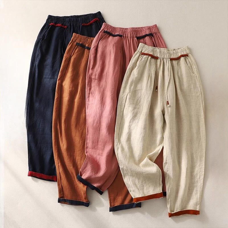 Buddha Stones通勤用カラーコントラストドローストリング7-8丈レディースパンツ（ポケット付き） - image 28