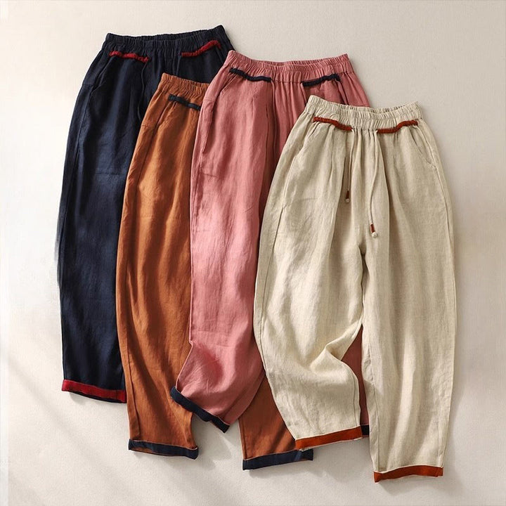 Buddha Stones通勤用カラーコントラストドローストリング7-8丈レディースパンツ（ポケット付き） - image 28