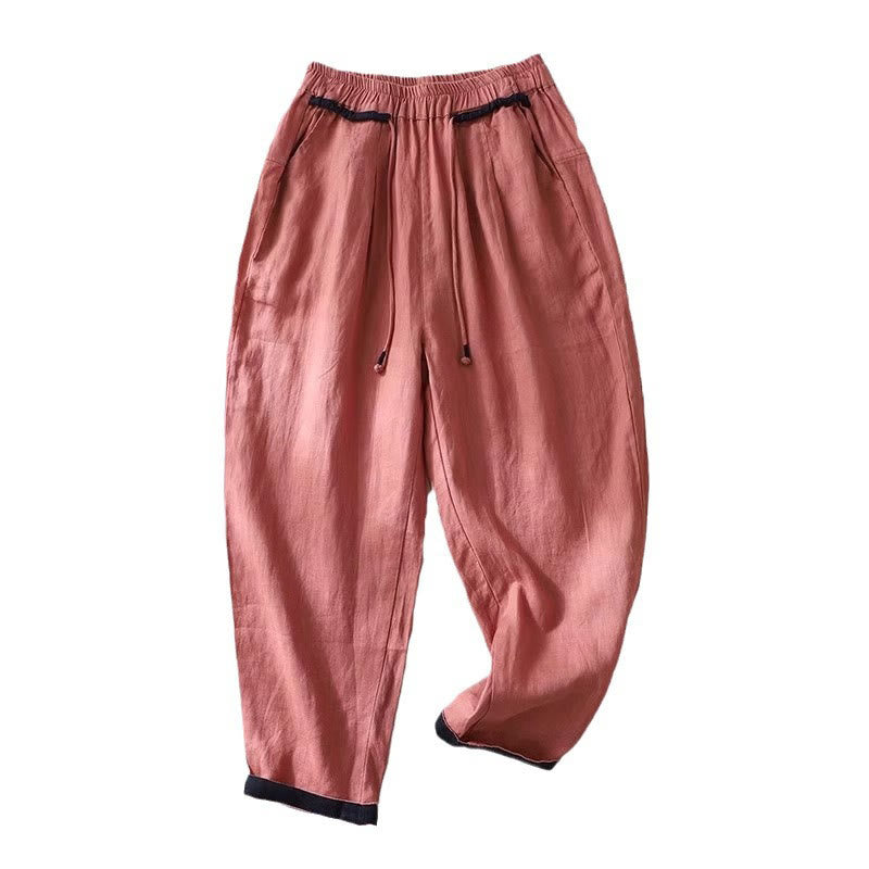 Buddha Stones通勤用カラーコントラストドローストリング7-8丈レディースパンツ（ポケット付き） - image 6