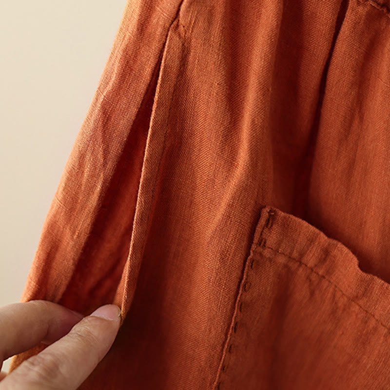 Buddha Stonesカジュアル 無地 シワデザイン ドローストリング 9丈 コットンリネン レディース ワイドレッグパンツ ポケット付き - image 10