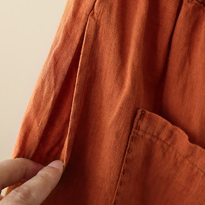 Buddha Stonesカジュアル 無地 シワデザイン ドローストリング 9丈 コットンリネン レディース ワイドレッグパンツ ポケット付き - image 10