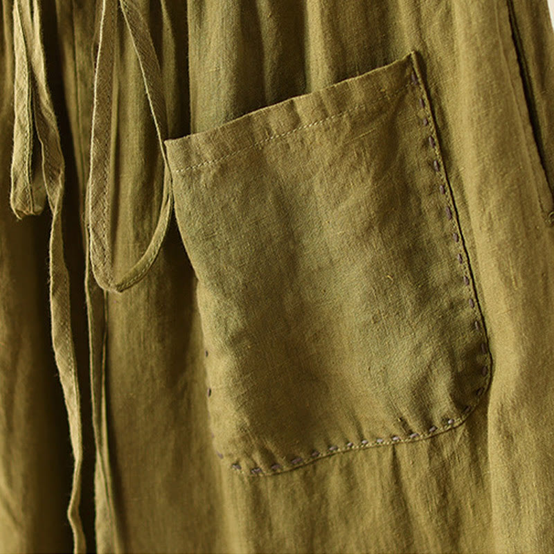 Buddha Stonesカジュアル 無地 シワデザイン ドローストリング 9丈 コットンリネン レディース ワイドレッグパンツ ポケット付き - image 19