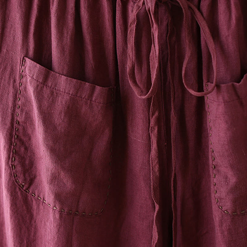 Buddha Stonesカジュアル 無地 シワデザイン ドローストリング 9丈 コットンリネン レディース ワイドレッグパンツ ポケット付き - image 15