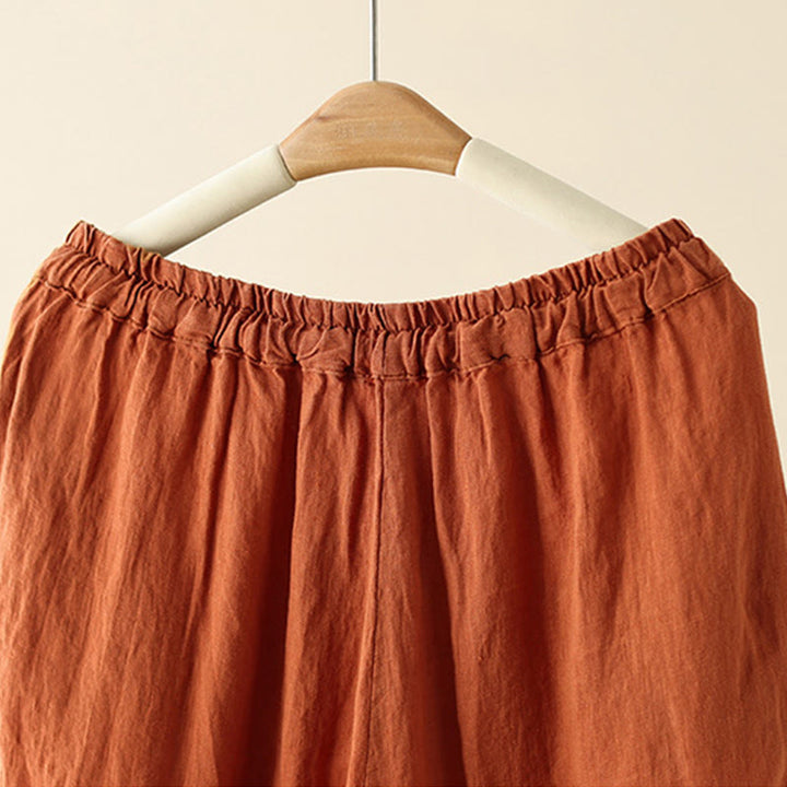 Buddha Stonesカジュアル 無地 シワデザイン ドローストリング 9丈 コットンリネン レディース ワイドレッグパンツ ポケット付き - image 5