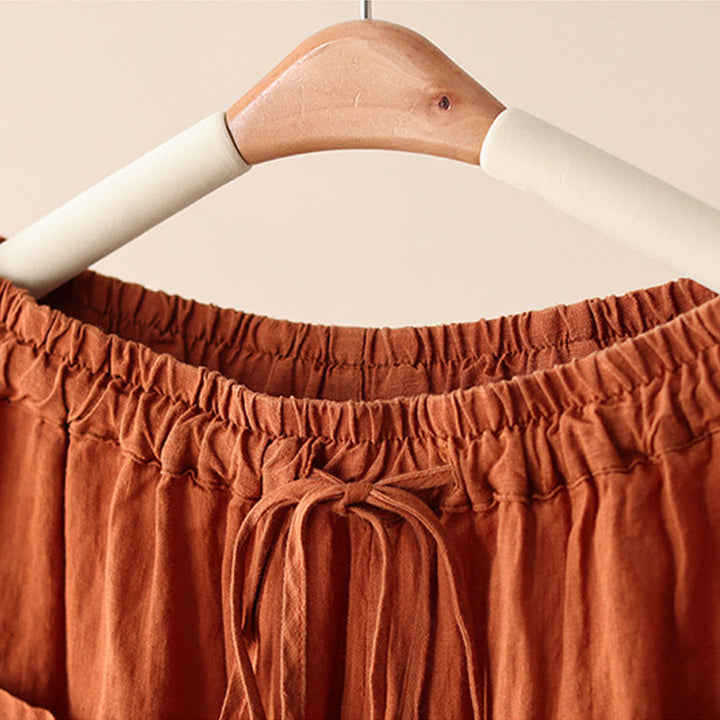 Buddha Stonesカジュアル 無地 シワデザイン ドローストリング 9丈 コットンリネン レディース ワイドレッグパンツ ポケット付き - image 3